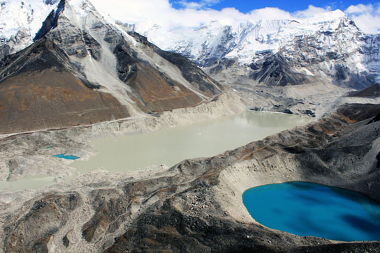 Aerial view of the Imja glacier and Lake Imja, Nepal, the Himalayas