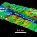 Atlantis Massif, showing the fault that borders this Atlantic Ocean seamount