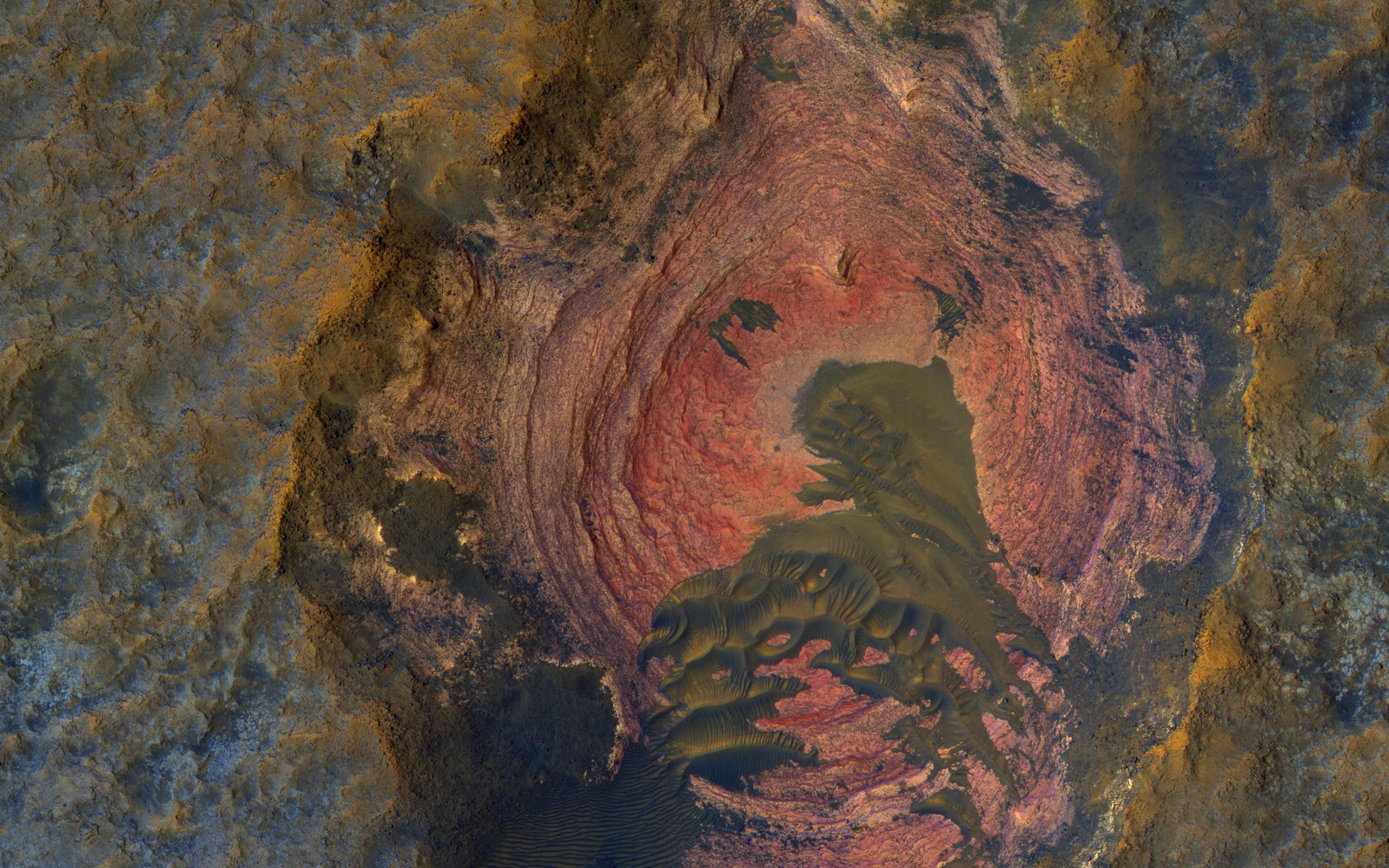 New HiRISE Image of Layers and Dark Dunes on Mars