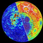 Magnetic field intensity (left) and topography (right) of the moon