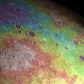 Perspective view of ancient volcanic plains in the northern high-latitudes of Mercury