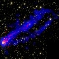 Two tails of X-ray emission have been seen trailing behind a galaxy