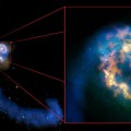 multiwavelength image of a colliding pair of spiral galaxies