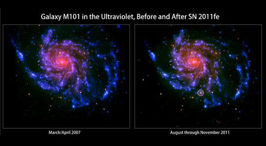 spiral galaxy M101 before and after the appearance of SN 2011fe