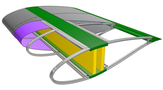 Illustrated is a section of a wind blade depicting a new manufacturing 