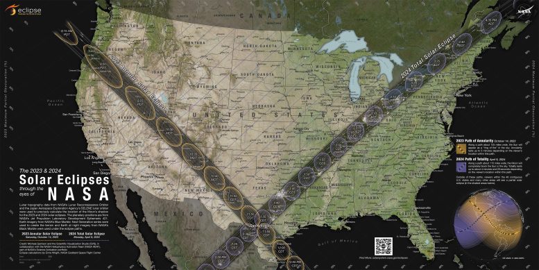 2023 and 2024 Solar Eclipses Map