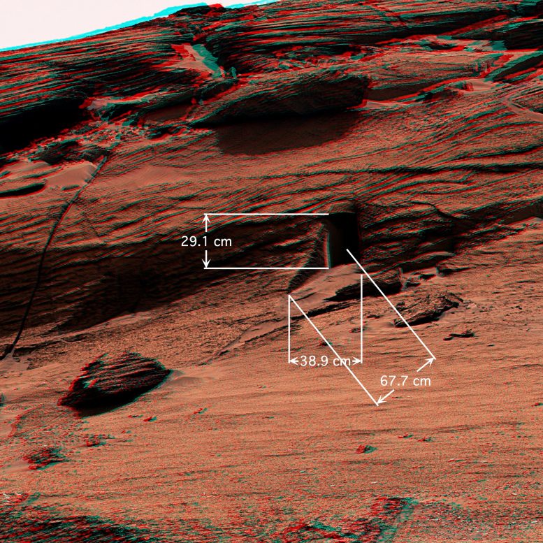 3D Curiosity Mars East Cliffs Door Annotated