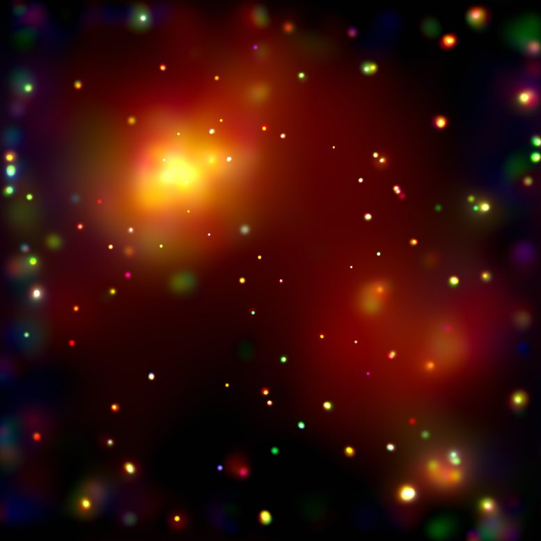 A massive galaxy cluster about 3 billion light years from Earth.
