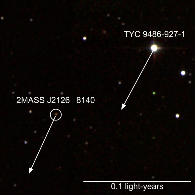 A False Color Infrared Image of TYC 9486-927-1 and 2MASS J2126
