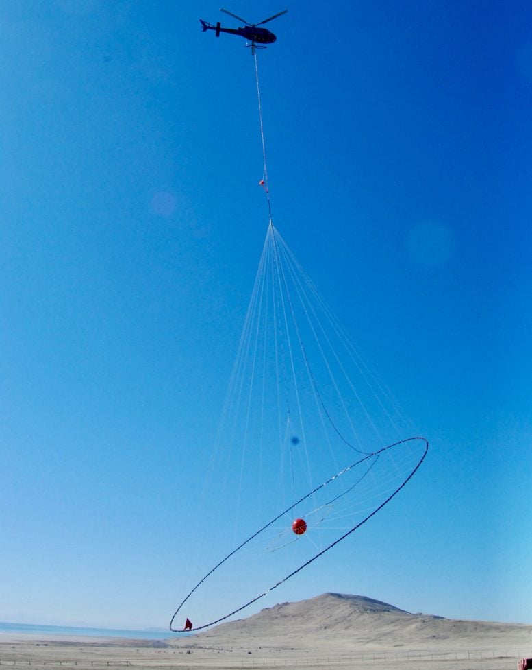 A Helicopter Lifting Off From Antelope Island