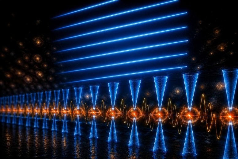 AI Image of Strontium Atoms in Optical Tweezers