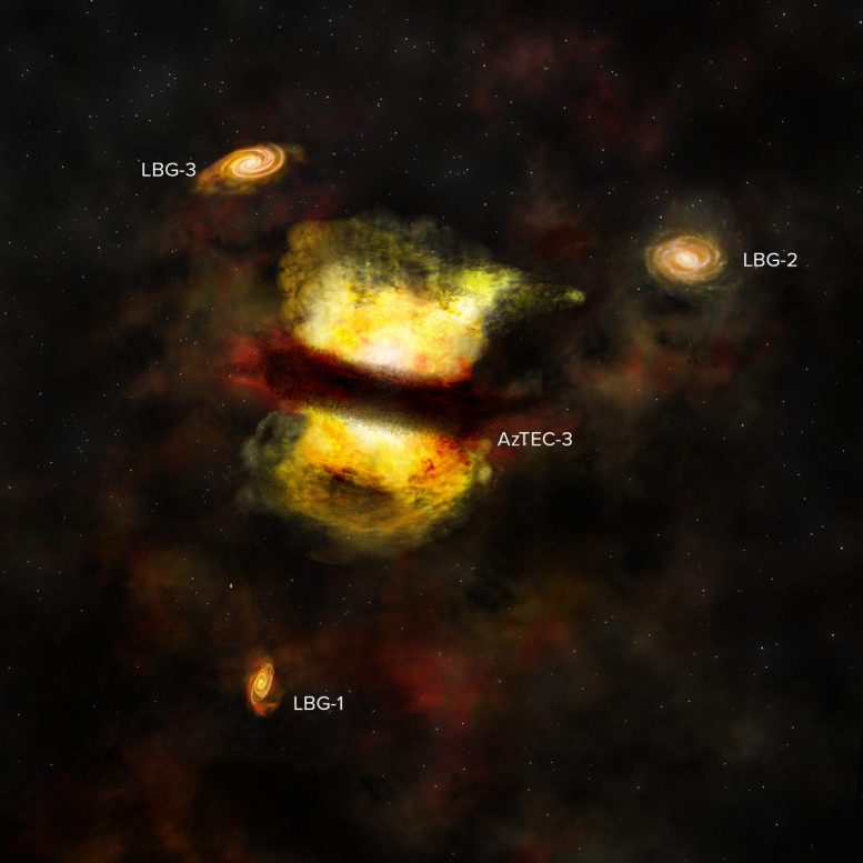 ALMA Finds Evidence Galactic Merger in Distant Protocluster