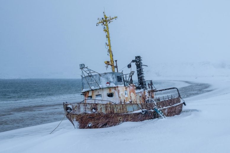 Abandoned Fishing Boat Heavy Storm Arctic