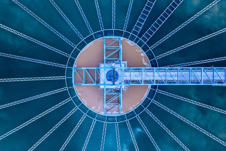 Aerial View Circular Tank Wastewater Treatment Plant
