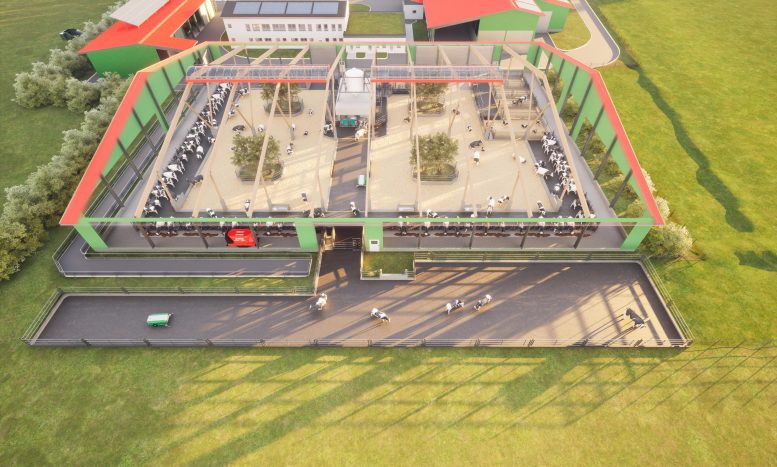 Aerial View of the Dairy Barn of the Future Research Facility