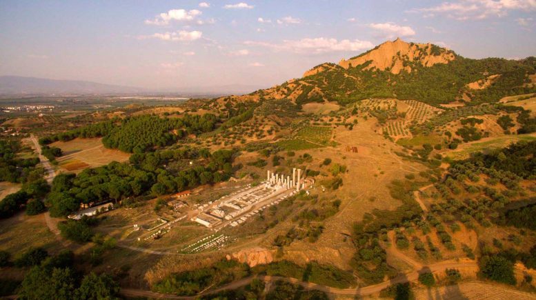 Aerial View of the Temple of Artemis and the Acropolis in Sardis