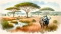 African Buffalo in the Savanna Illustration