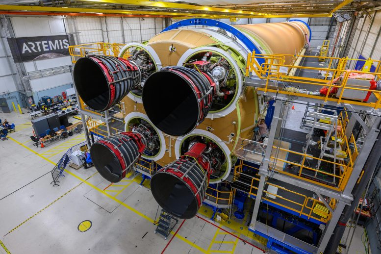 All Four RS-25 Engines Installed to Rocket Core Stage