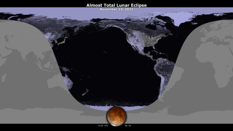 Almost Total Lunar Eclipse November 2021 World Map