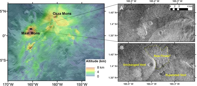 Altitude Data Maat and Ozza Mons Region Venus Surface