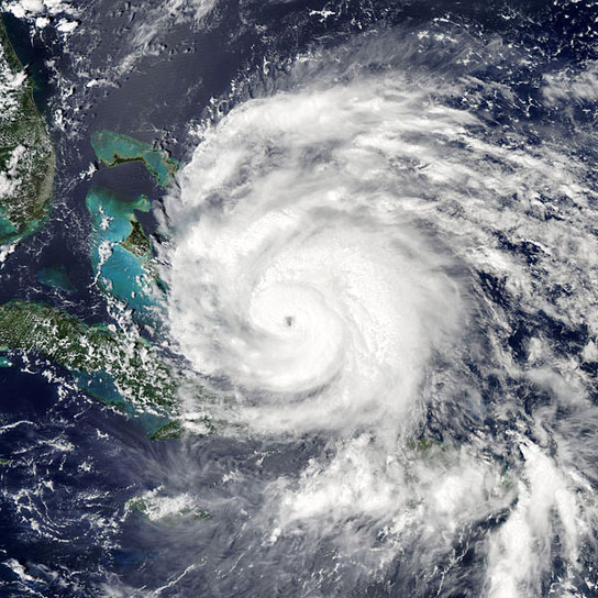 An satellite image of Hurricane Irene on the U.S. East Coast in August 2011.