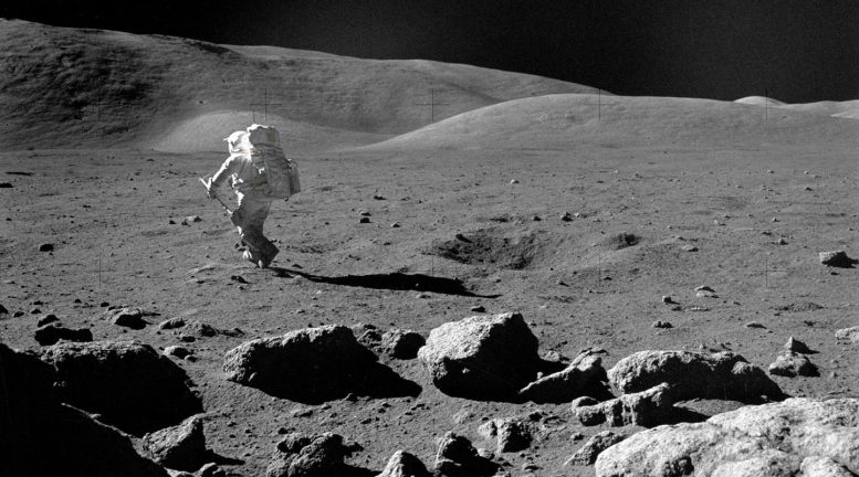 Apollo 17 Astronaut Collecting Moon Samples