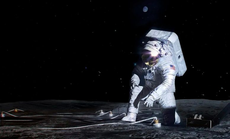 Artemis Astronaut Deploying an Instrument on the Lunar Surface