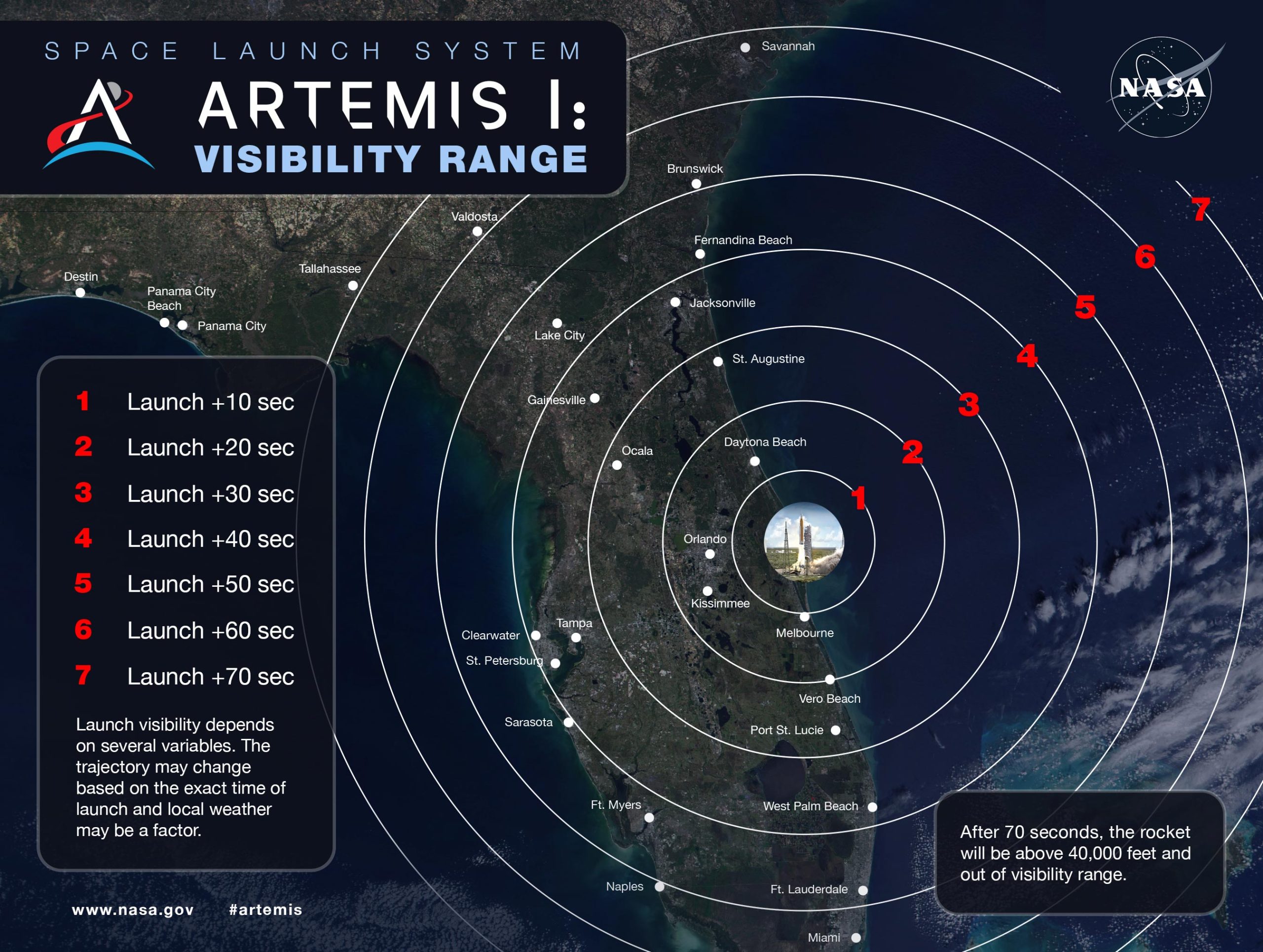 Visibility Range Map Where to See the Artemis I Mission Liftoff to the