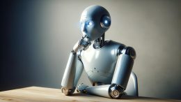 Artificial Intelligence Robot Thinking Desk
