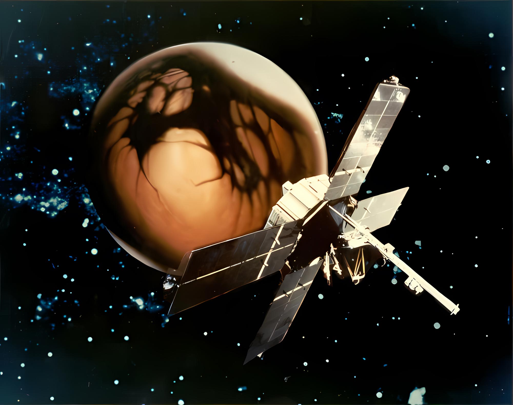 Concepto artístico del Mariner 4 en Marte