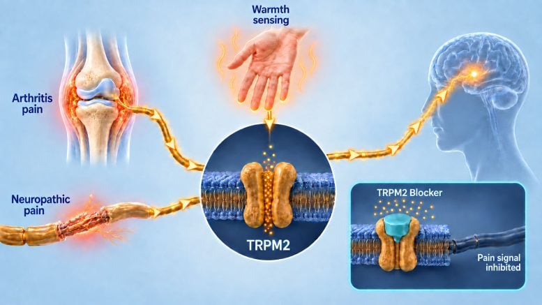 Artistic Illustration of TRPM2 Channels in Chronic Pain