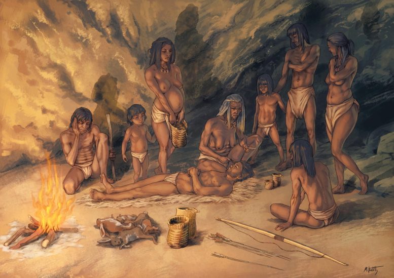 Artistic Recreation of the Use of Mesolithic Baskets by a Group of Hunter Gatherers
