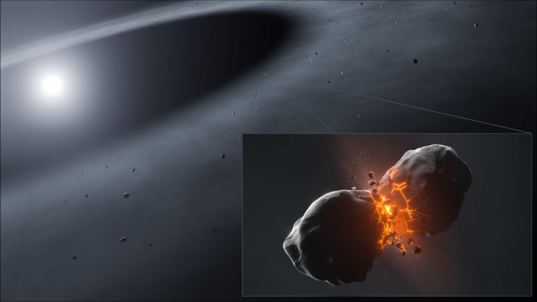Artistic Representation of the Collision of Two Planetesimals in the Circumstellar Disc of the Star Fomalhaut