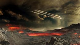 Artist's Concept of Meteors Impacting Ancient Earth