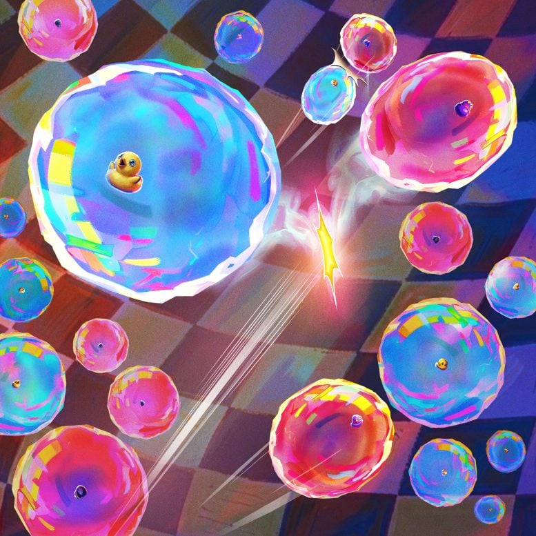 Artist&rsquo;s Illustration of Ultracold Atomic Collisions in a Quantum Lattice