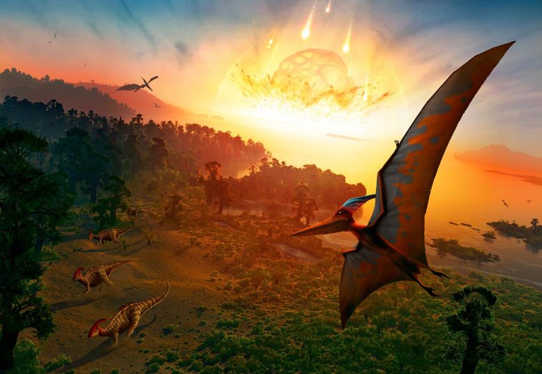 Asteroid Dinosaur Extinction Illustration