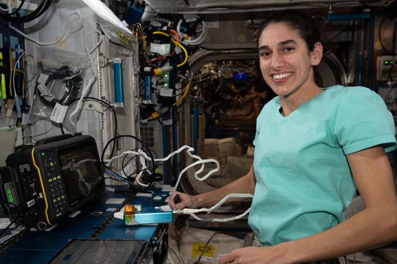 Astronaut Jasmin Moghbeli Calibrates Ultrasonic Inspection Device