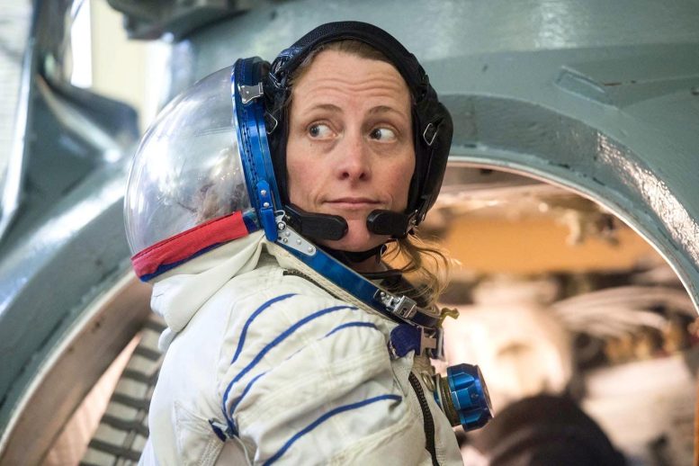 Astronaut Loral O’Hara Enters a Soyuz Spacecraft Simulator