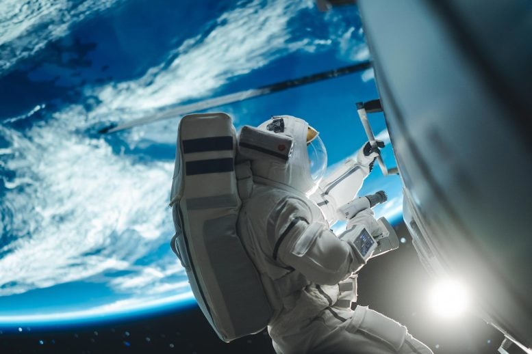Astronaut Servicing Satellite Earth Orbit