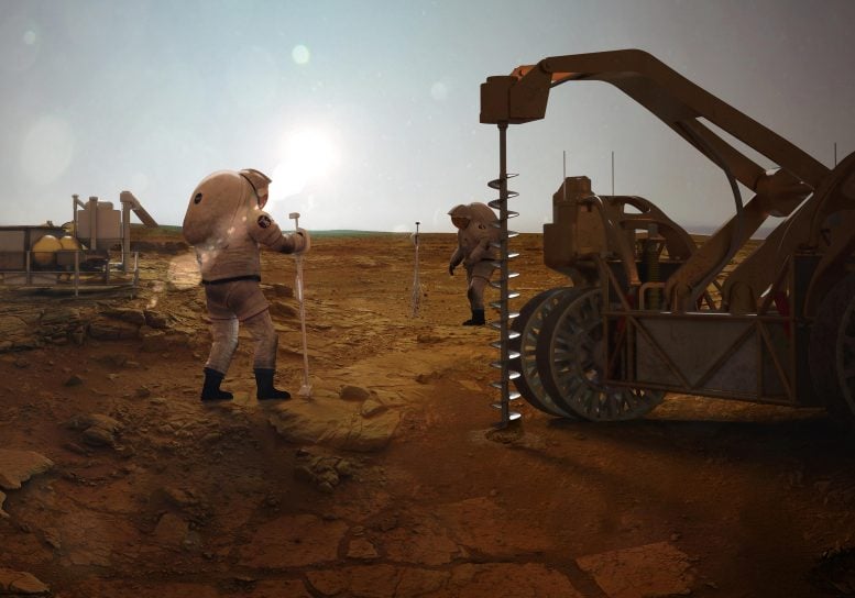 Astronauts Drilling for Water on Mars