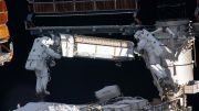 Astronauts Shane Kimbrough and Thomas Pesquet ISS Solar Array Rollout