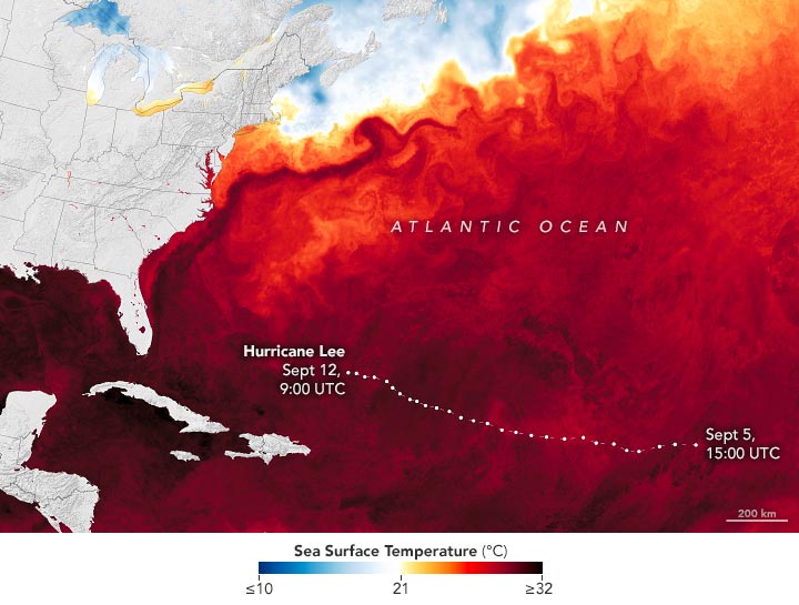 Atlantic Ocean Hurricane Lee Annotated
