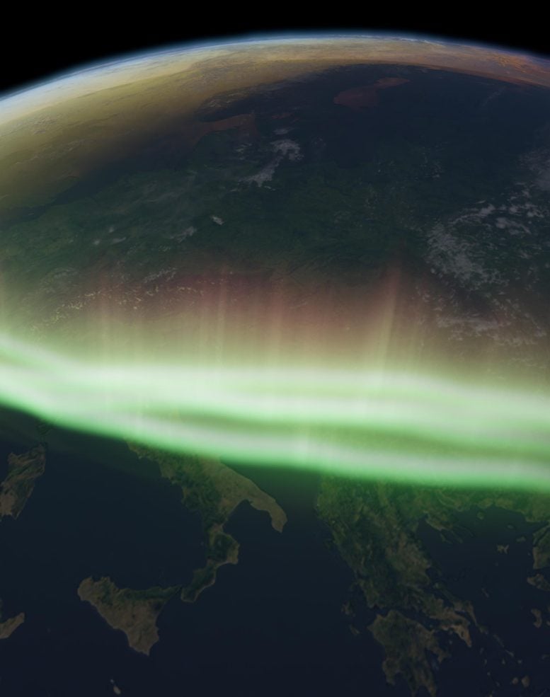 Aurora Bands Extending Across Earth’s Atmosphere