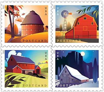 Barns USPS postage stamps