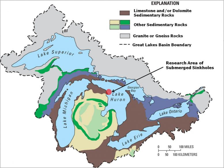 Mapa batimétrico de la cuenca de los Grandes Lagos