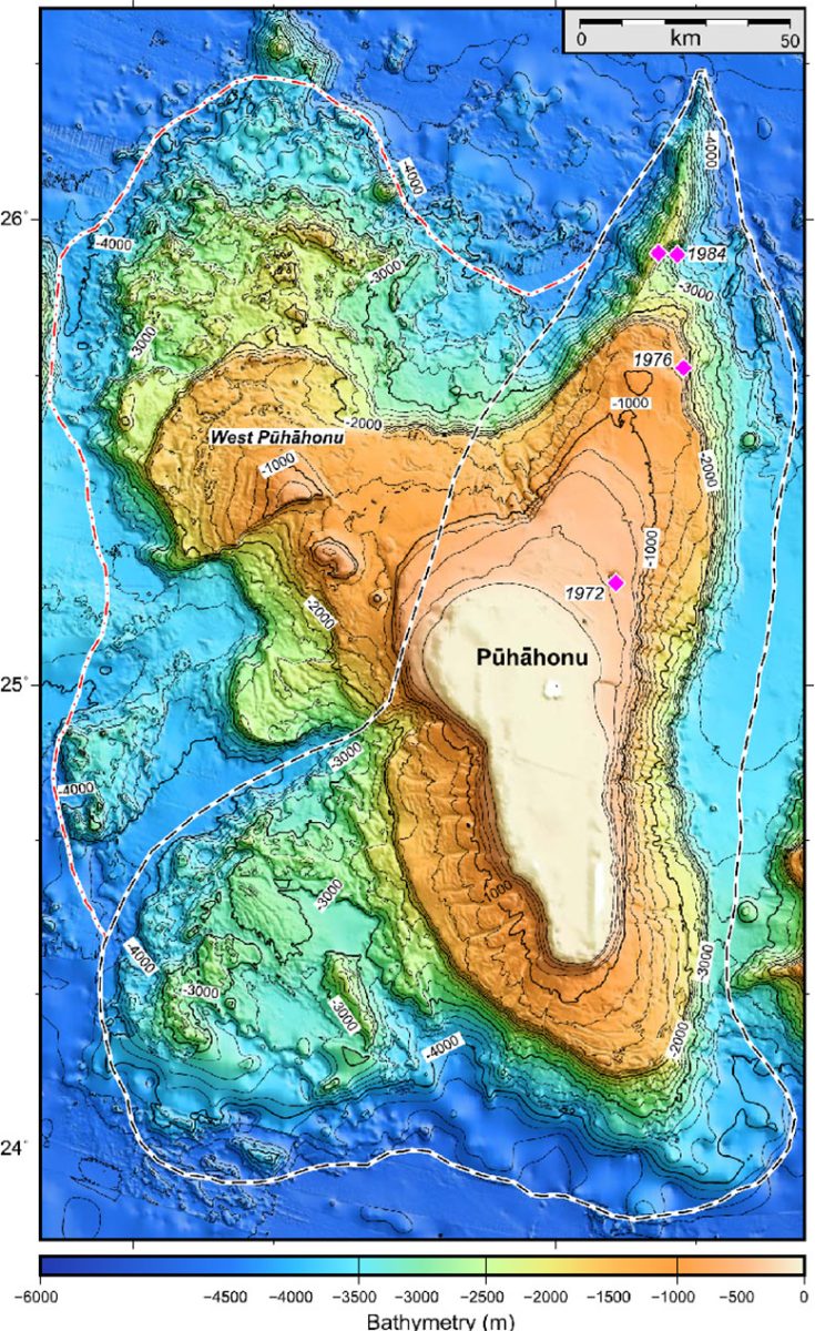 Bathymetric Map of Pūhāhonu Volcano