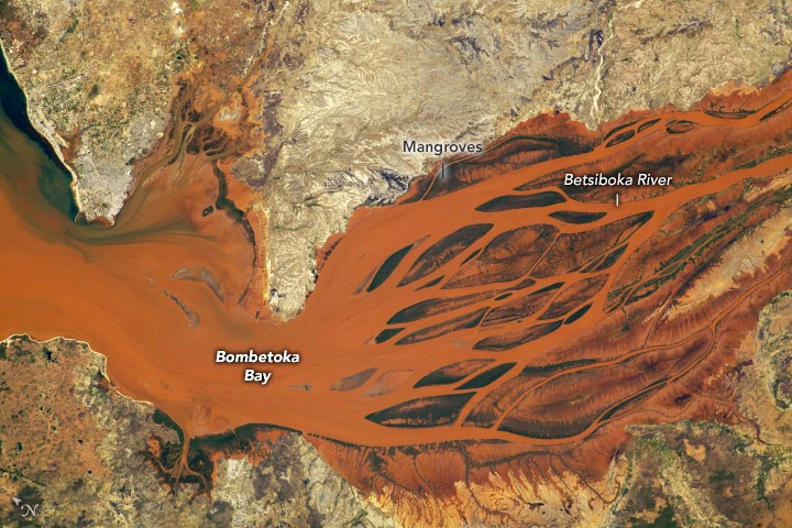 Delta do rio Betsiboka em Madagascar, setembro de 2023 anotado