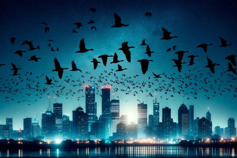 Birds City Lights Art