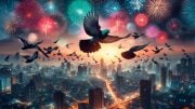 Birds Fireworks Art Concept