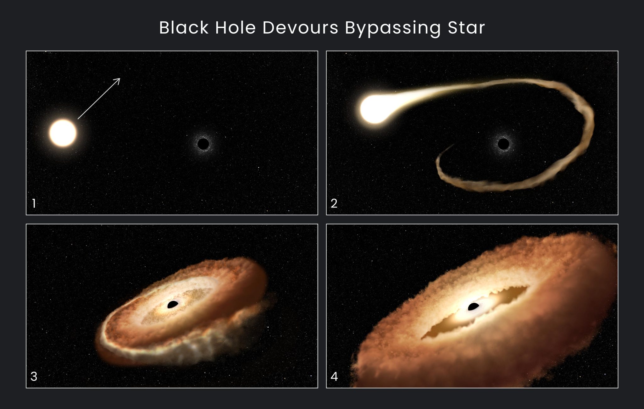Black Hole Devours Bypassing Star Illustration